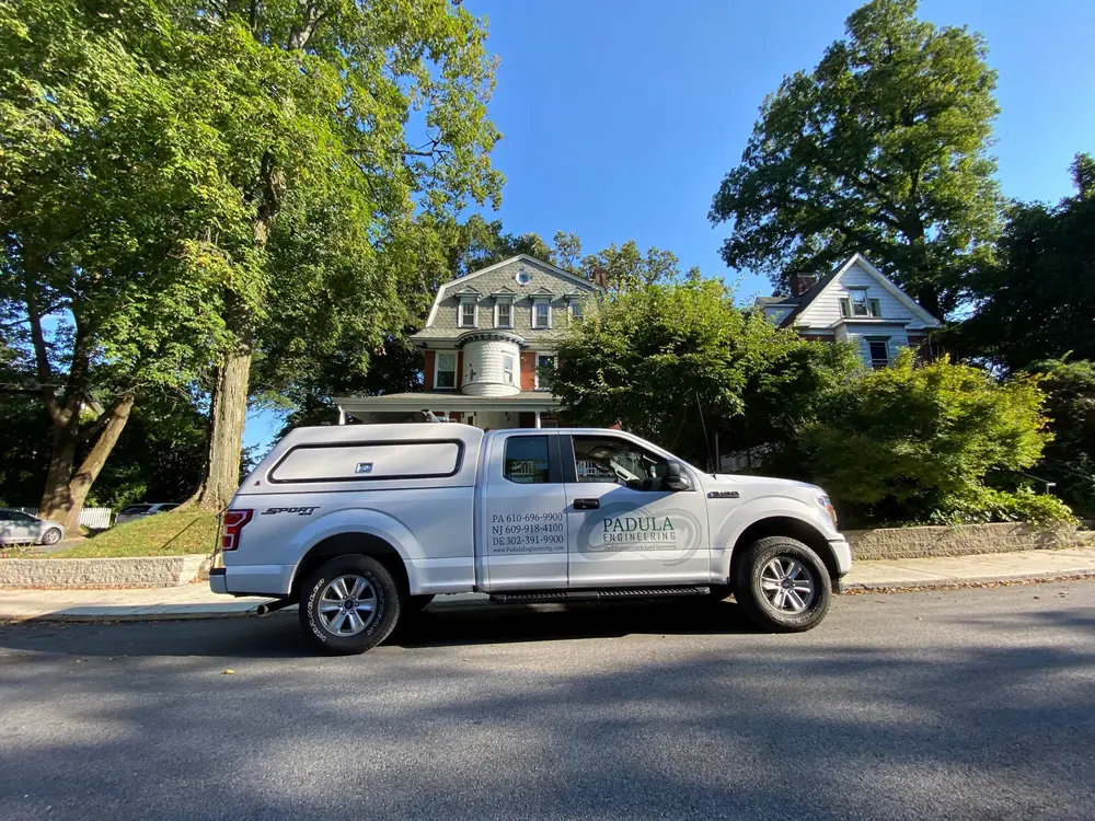 Padula Engineering truck, land survey, professional surveys for any location in pa, from bucks county to philadelphia pa
