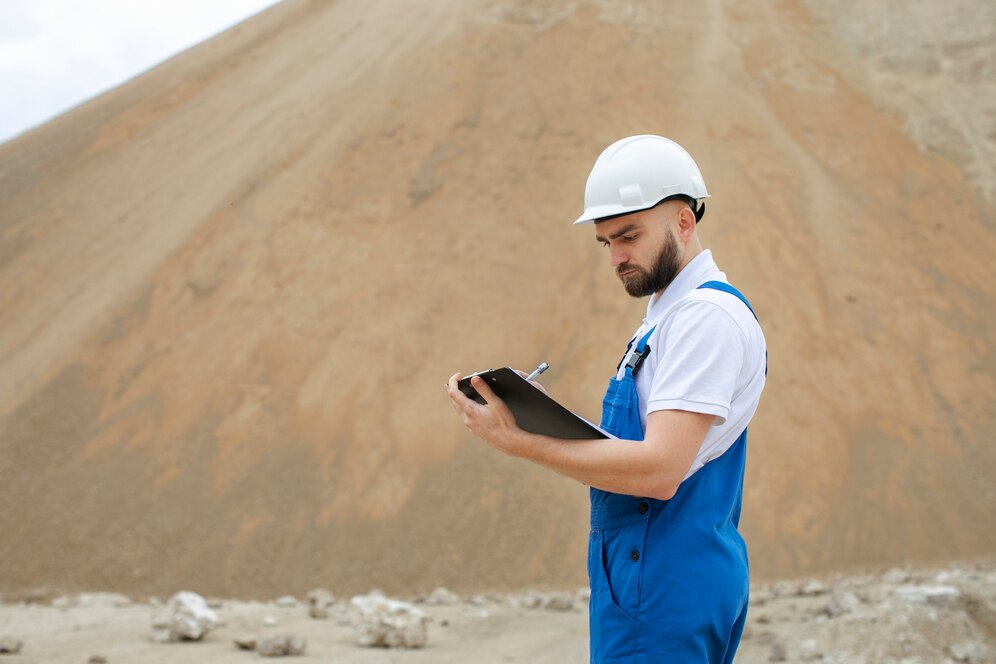 A land surveyor taking readings 
