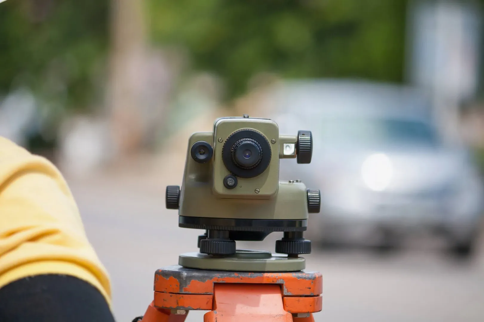 Surveying equipment at a construction site.